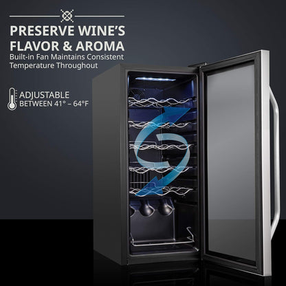 18 Bottle Compressor Wine Cooler Refrigerator w/Lock, Large Freestanding Wine Cellar For Red, White, Champagne Or Sparkling Wine