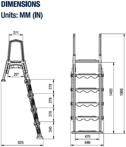 Non-Slip Entry Steps For Pools, Grey, For Above-Ground Pools, Can Be Installed On Terraces With A Height Of 122 To 137 Cm, Load Capacity Up To 136 Kg