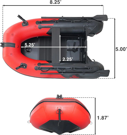 Inflatable Boat, Yacht Dinghy Tender Raft, Multi Person Fishing Boat, Aluminum Floor Oars, Fishing Rod Holders, Heavy-Duty PVC, 2024 Model