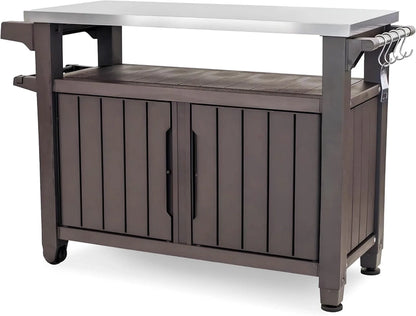 Keter Outdoor Rolling Table Cart For Food Prep, Storage, Bar And Grill, Dark Brown