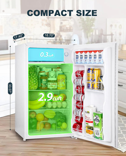 Upstreman 3.2 Cu. Ft. Mini Fridge With Freezer, Single Door Mini Fridge, Dorm Fridge, Adjustable Thermostat, Black-BR321