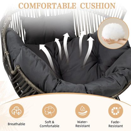 Walsunny Egg Chairs Outdoor Patio Wicker Oversized Egg Shell Lounger Lawn Chair With Cushion For Indoor Outside Porch Balcony Backyard