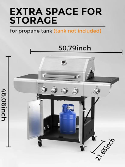 4-Burner Bbq Propane Gas Grill, 44000 BTU