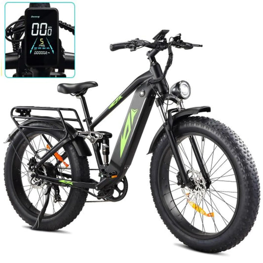 1000W 48V Electric Bike For Adults, 26-in Fat Tire Full-Suspension E-Bike, 17.5Ah Battery, 7-Speed, Up To 28MPH, UL Certified