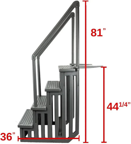 Non-Slip Entry Steps For Pools, Grey, For Above-Ground Pools, Can Be Installed On Terraces With A Height Of 122 To 137 Cm, Load Capacity Up To 136 Kg
