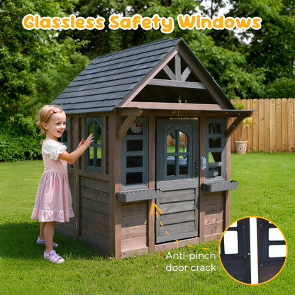 Coclub Outdoor Playhouse For Kids Ages 4-8, Wooden Play House With Doorbell, Phone, Kitchen Toys, Outdoor Kids Play Equipment, Casa Para Ni As