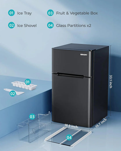 Euhomy 3.2 Cu. Ft. Mini Fridge With Freezer 2-Door Compact Refrigerator For Bedroom, Dorm, Office Or Apartment, Silver