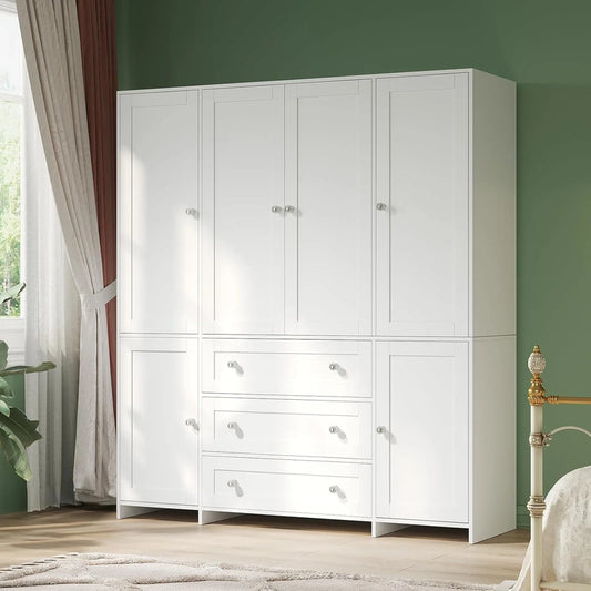 Vowner Armoire Wardrobe Closet With Drawers And Mirror, 71 In. Clothing Storage Cabinet