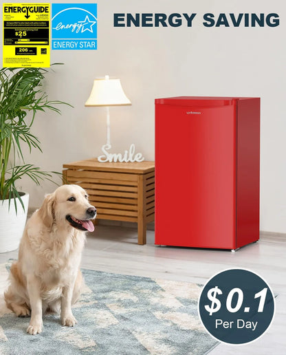 Upstreman 3.2 Cu. Ft. Mini Fridge With Freezer, Single Door Mini Fridge, Dorm Fridge, Adjustable Thermostat, Black-BR321