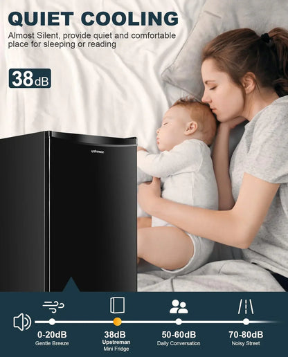 Upstreman 3.2 Cu. Ft. Mini Fridge Freezer Single Door Fridge Dorm Fridge Adjustable Thermostat