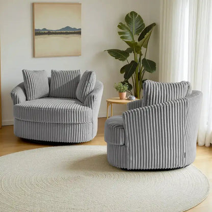 2 Set Oversized 43 W Plush Corduroy Swivel Barrel Chair With Pillows