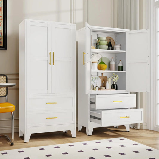 Steel Armoire Wardrobe Closet, 71 In. Metal Clothing Storage Cabinets