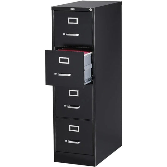 Staples 4-Drawer File Cabinet, Lockable, Black, 25 In.D x 15 In.W