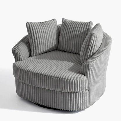 2 Set Oversized 43 W Plush Corduroy Swivel Barrel Chair With Pillows