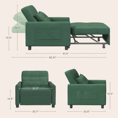 3-in-1 Adjustable Sleeper Sofa Bed, Pull Out Chair Sofa, Convertible Folding Bed For Living Room
