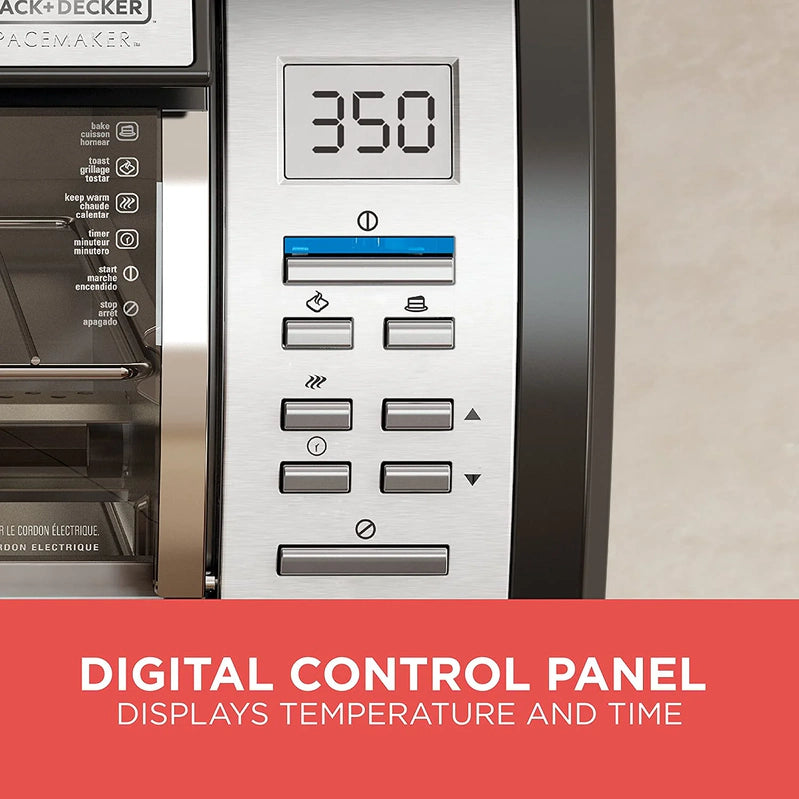 Black Decker SpaceMaker Under Counter Toaster Oven, Digital Controls, Black/Stainless Steel, Fits 9 In. Pizza Or 4 Slices