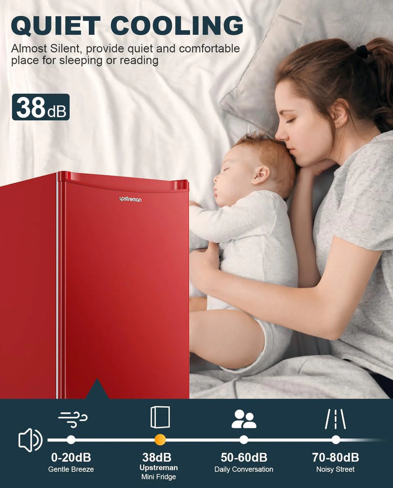 Upstreman 3.2 Cu. Ft. Mini Fridge With Freezer, Single Door Mini Fridge, Dorm Fridge, Adjustable Thermostat, Black-BR321