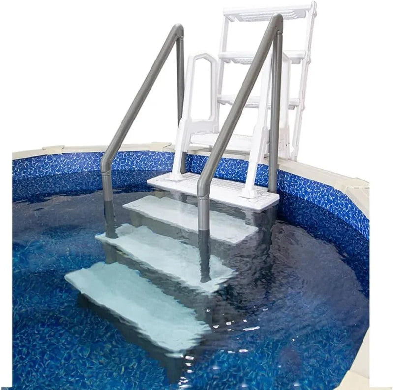 Non-Slip Entry Steps For Pools, Grey, For Above-Ground Pools, Can Be Installed On Terraces With A Height Of 122 To 137 Cm, Load Capacity Up To 136 Kg