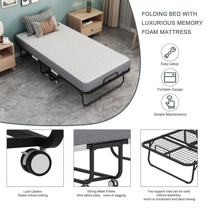 Folding Bed With Mattress 75 In. x 31 In. Cot Size Folded Bed