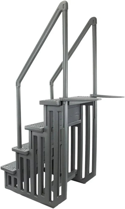 Non-Slip Entry Steps For Pools, Grey, For Above-Ground Pools, Can Be Installed On Terraces With A Height Of 122 To 137 Cm, Load Capacity Up To 136 Kg