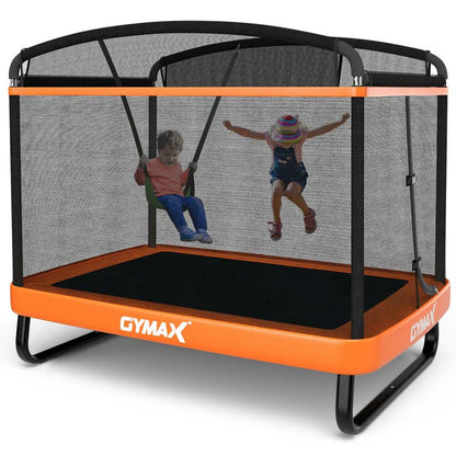 6 Ft. Kids Trampoline With Swing And Safety Fence, Astm Approved Toddler Rectangle Trampoline For 3-8 Year Old