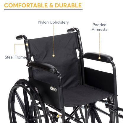 Drive Medical Silver Sport 1 Wheelchair With Full Arms And Swing Away Removable Footrest