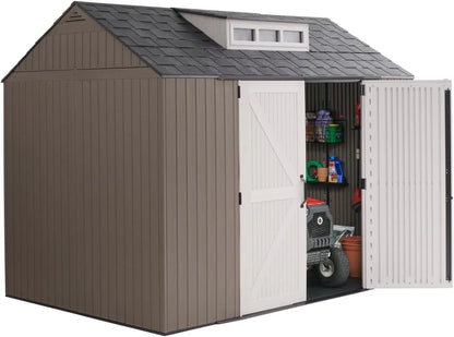 Rubbermaid Resin Garden Shed With Floor, 2.13 x 2.13 M, Weatherproof, Grey, For Storing Garden Tools, Lawnmowers, Bicycles And Pool Accessories