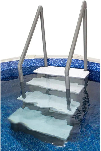 Non-Slip Entry Steps For Pools, Grey, For Above-Ground Pools, Can Be Installed On Terraces With A Height Of 122 To 137 Cm, Load Capacity Up To 136 Kg