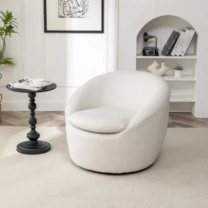 Swivel Barrel Chair, 360 Degree Rotation, Boucle Fabric