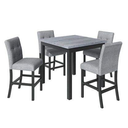 5 Piece Counter Height Dining Set, Wood Dining Table Set With Rectangle Table And 4 Upholstered High Back Chairs