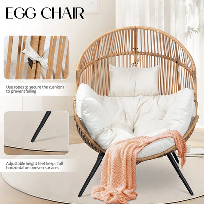 Walsunny Egg Chairs Outdoor Patio Wicker Oversized Egg Shell Lounger Lawn Chair With Cushion For Indoor Outside Porch Balcony Backyard