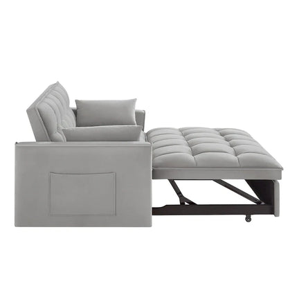 4 in1 Loveseat Sofa Bed With Armrests And Storage Pockets, Multi-Function Tufted Pull-Out Sofa Bed With Adjustable Backrest