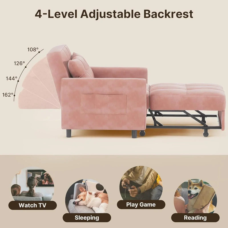 Sofa Bed Chair 3-in-1 Convertible Pullout Single Sleeper Chair Bed Spacious Multifunctional Sofa
