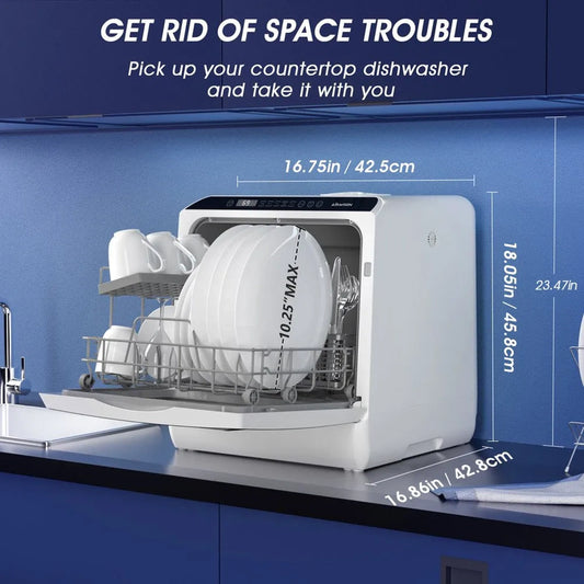 Portable Countertop Dishwasher With 5-Liter Built-In Water Tank And Air-Dry Function, 5 Washing Programs
