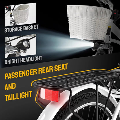 Pexmor Electric Bike For Adults, 350W, Peak 500W City Commuter Ebike 36V 12.5Ah Removable Battery