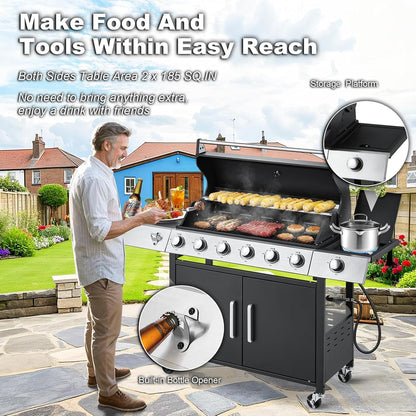 Upgraded 4 Burner Bbq Propane Gas Grill With Cast Iron Grates And Side Stove, 44,000 BTU Stainless Steel Burner Barbecue Grill For Patio