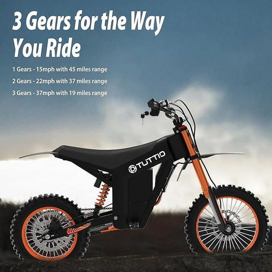 Tuttio Soleil01 2000W Electric Dirt Bike Adult, 48V 21Ah 37MPH, Electric Motorcycle 14 In. And 12 In.Tire Off-Road Dirt EBikes Full Suspension