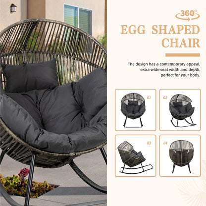 Walsunny Egg Chairs Outdoor Patio Wicker Oversized Egg Shell Lounger Lawn Chair With Cushion For Indoor Outside Porch Balcony Backyard