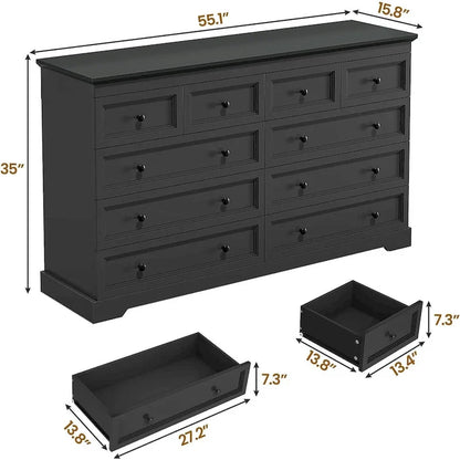 10 Drawers Dresser 55 Large Drawers Wood Dressers And Chest Of Drawers