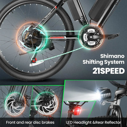 500W Electric Bike 26 In. Electric Bicycle For Adults With Cruise Control System Ebike