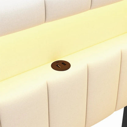 Upholstered Platform Bed With USB Ports And LED Lighting, Full/Twin Size Bed Frame With 2 Storage Drawers, Modern Bedroom
