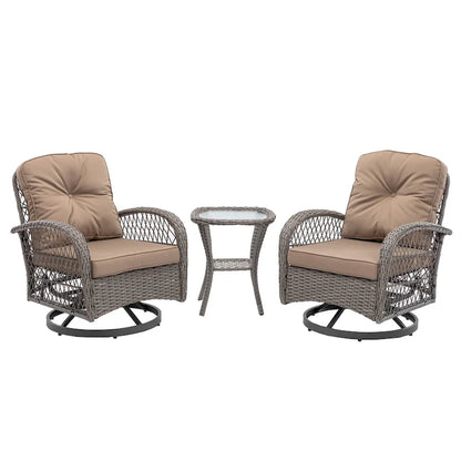 3 Pieces Outdoor Swivel Rocker Patio Chairs, 360 Degree Rocking Patio Conversation Set