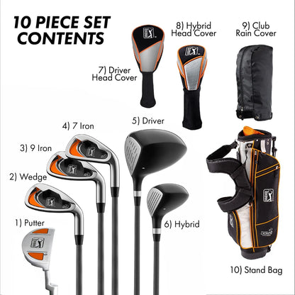 Pga Tour Right-Handed 10 Piece Kids Golf Club Stand Bag Set, Player Height 4'8, 5'2 In., Ages 8-12