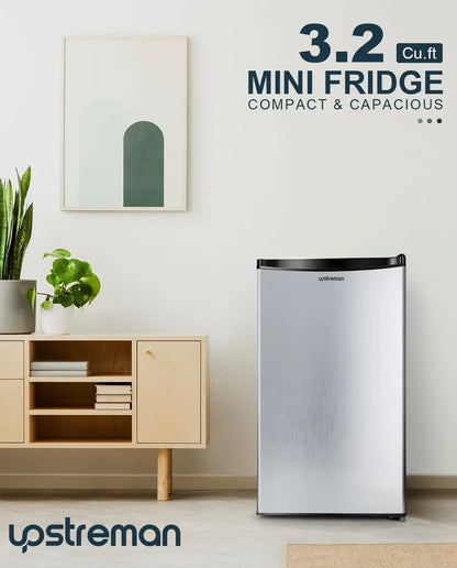 Upstreman 3.2 Cu. Ft. Mini Fridge Freezer Single Door Fridge Dorm Fridge Adjustable Thermostat