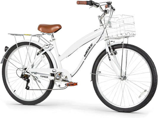 Weize Beach Cruiser Bike 26 In. Commuter Bicycle For Adult Men And Women 7-Speed/High-Carbon