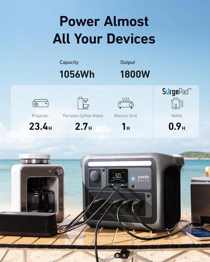 Portable Power Station 1800W, 2400W Peak Solar Generator 58 Minutes To Fully Charge