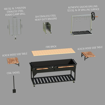 Backyard Discovery Argentine Santa Maria XL Wood Fire And Charcoal Steel Grill, Asado Clamp