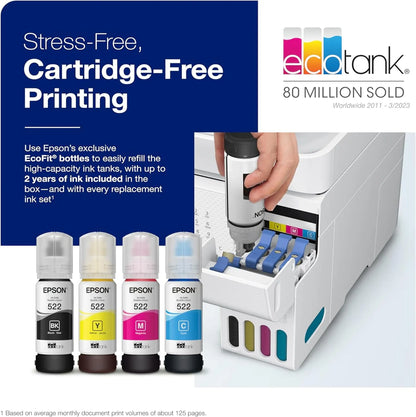 ET-4800 Wireless All-in-One Cartridge-Free Supertank Printer With Scanner, Copier, Fax, ADF And Ethernet C Ideal-For Your Home Office, White