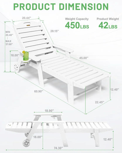 Lounge Chair Outdoor, Chaise Lounge, HDPE 6-Position Outdoor Chaise Lounge
