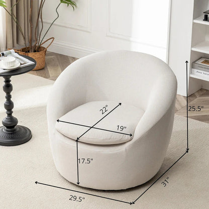 Swivel Barrel Chair, 360 Degree Rotation, Boucle Fabric